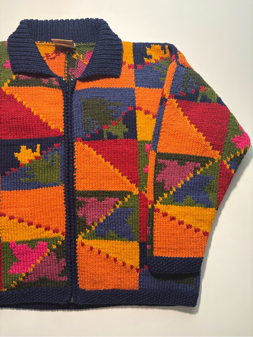 Las Americas 100 percent wool hand knitted sweater vibrant coloured 90s vintage - Picture 3 of 14